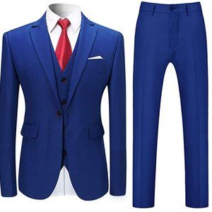 Mens Slim Fit 3-Piece Suits Solid Color Classic